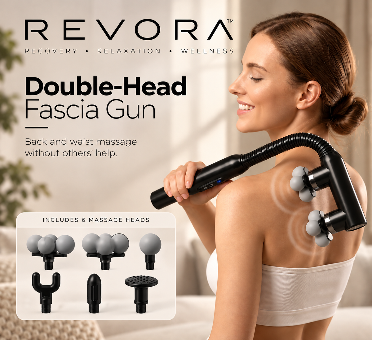 REVORA Long-Handle Dual-Head Massage Gun