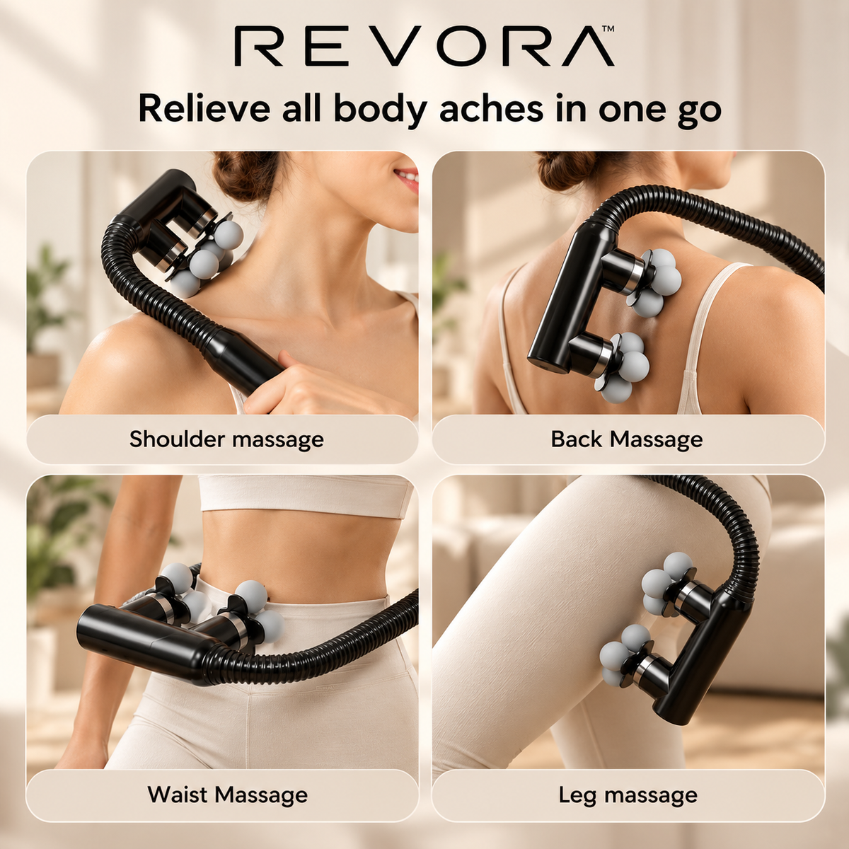 REVORA Long-Handle Dual-Head Massage Gun