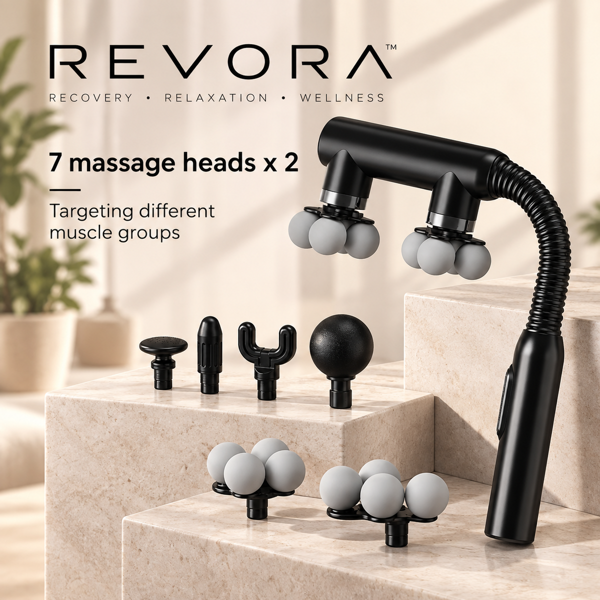 REVORA Long-Handle Dual-Head Massage Gun